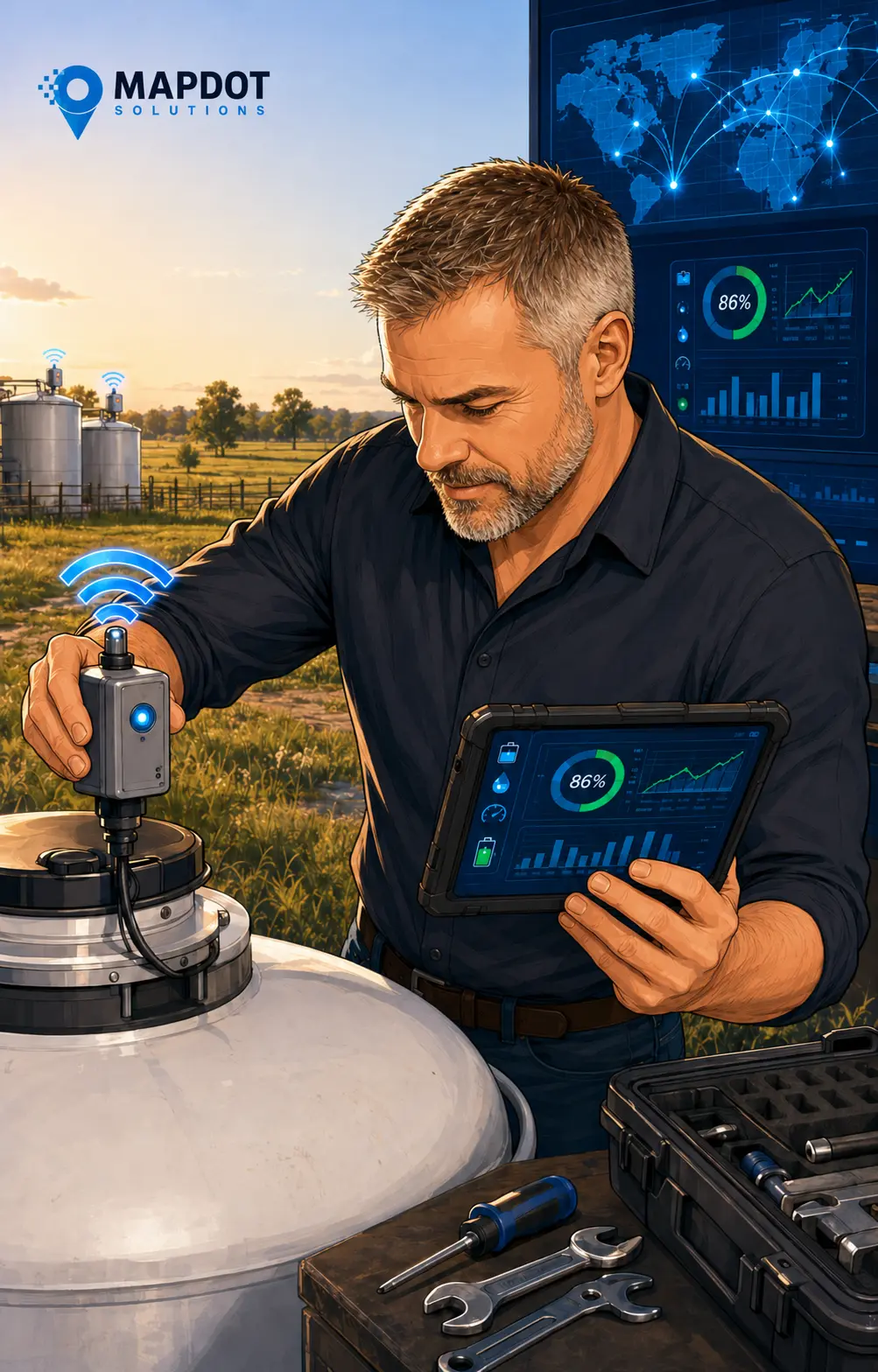 Charlie of MapDot Solutions with connected rural monitoring technology